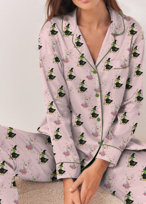 Green And Pink Duck Satin Pajamas Set For Women