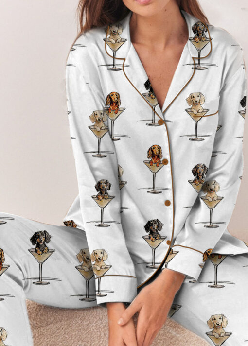 Women’s Dachshund Teeni Weeni Espresso Martini Satin Pajamas Set For Women - Image 11