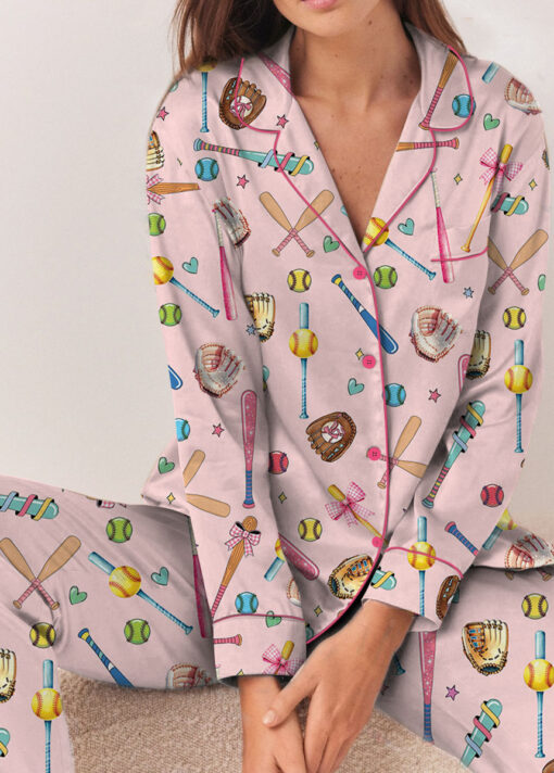 Coquette Softball Satin Pajama Set For Women