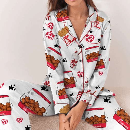 Chicken Nugget Inspired Food Satin Pajamas Set For Women - Image 5