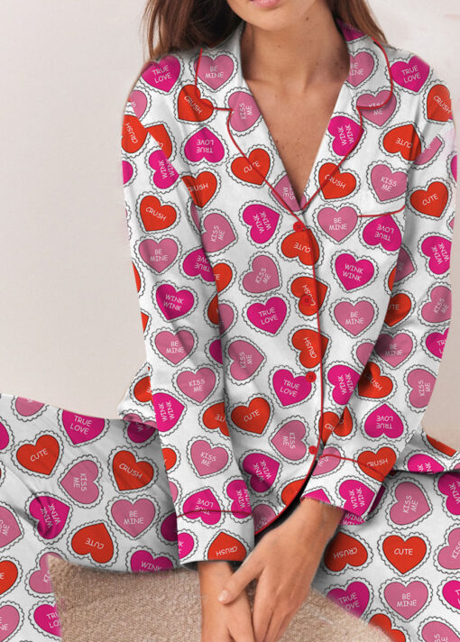 Valentine Day's Heart Shape Satin Pajama Set For Women