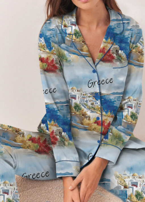 Women's Europe Travel Greece Pajamas Set For Women, Pastel Blue Color, US Size S-5XL - Image 10