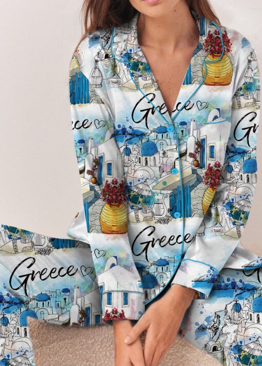 Women's Europe Travel Greece Pajamas Set For Women, White Color, US Size S-5XL - Image 10