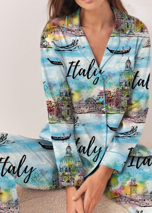Women's Italy Souvenirs Travel Essentials Pajamas Set For Women, Pastel Blue Color, US Size S-5XL - Image 11