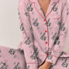 Love You More Pink Color Satin Pajama Set For Women