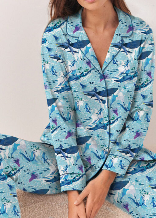 Women’s Avatar The Way Of Water Satin Pajamas Set For Women, Light Blue Color, US Size S-5XL - Image 10