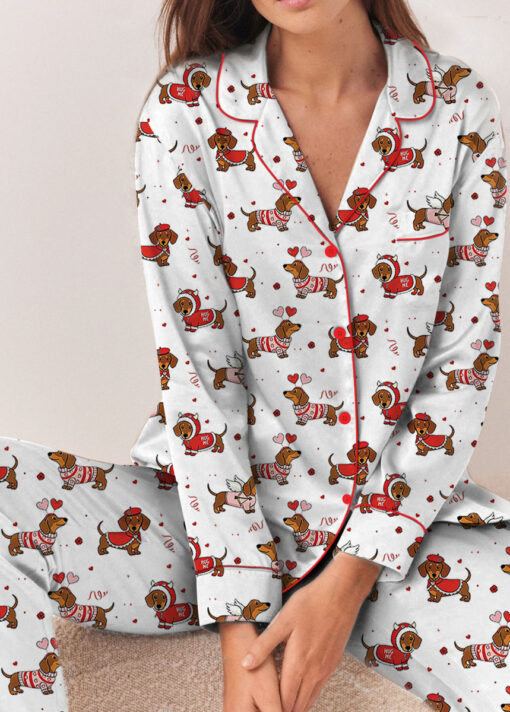 Valentine Dachshund Satin Pajama Set For Women - Image 10