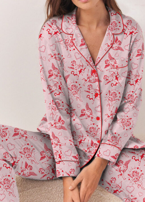 Romantic Valentine's Day Satin Pajamas Set For Women - Image 11