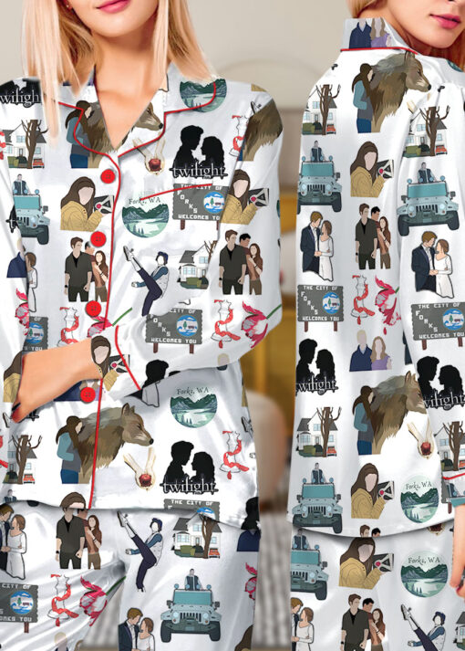Twilight Inspired City Of Forks Satin Pajamas Set