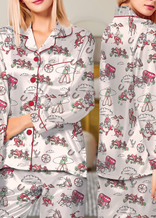 Women's Retro Cowgirl Western Satin Pajamas Set For Women - Image 11