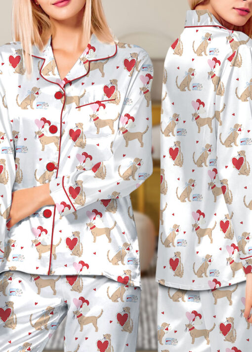 Women’s Puppy Love Valentines Day Dog Lover Dog Mom Satin Pajamas Set - Image 12