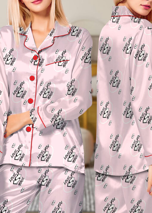 Love You More Pink Color Satin Pajama Set For Women