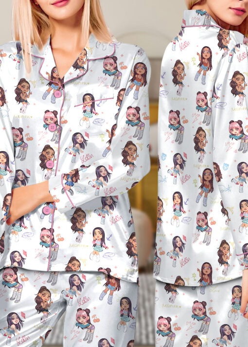 Chibi Katseye Beautiful Chaos World Tour Satin Pajamas Set For Women - Image 4
