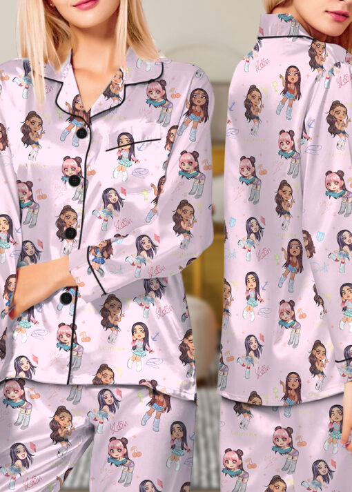 Chibi Katseye Beautiful Chaos World Tour Satin Pajamas Set For Women - Image 17