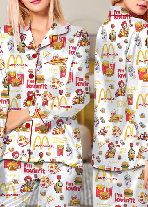Christmas Mc Donald Pajamas Set, Mc Donald Pyjamas, McDonald Pajamas Women, Mc Donald Pattern Sleepwear, Food Lover Night Wear Pajamas