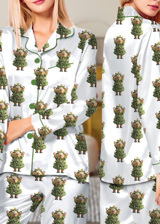 Cute Capybara Christmas Satin Pajamas Set For Women