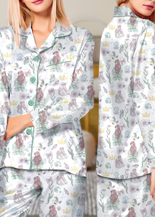 Women’s The Little Mermaid Movie Satin Pajama Set, White Color, US Size S-5XL - Image 10