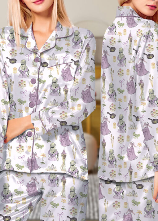 Women's Princesses Back View Pajamas Set For Women, Pastel Lilac Pink Color, US Size S-5XL - Image 10