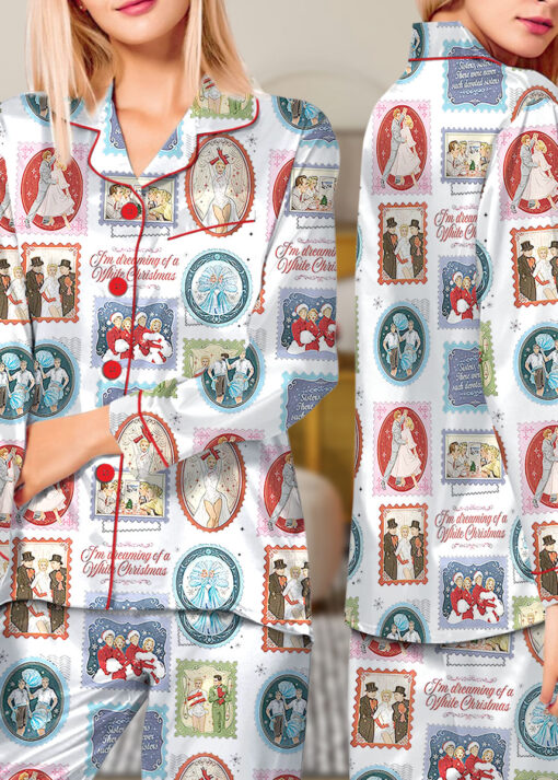 White Christmas Women's Satin Pajama Set For Women