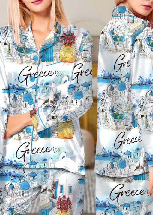 Women's Europe Travel Greece Pajamas Set For Women, White Color, US Size S-5XL - Image 12