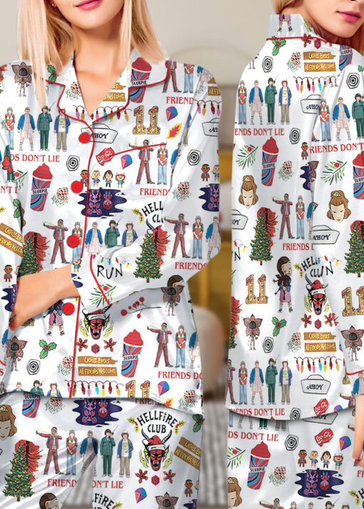 Stranger Things Hellfire Club Friends Don’t Lie Short Sleeve Satin Pajamas Set