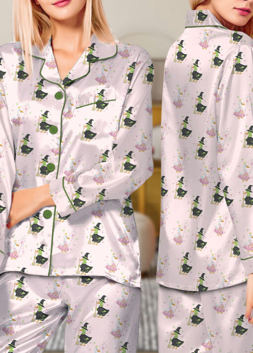 Green And Pink Duck Satin Pajamas Set For Women