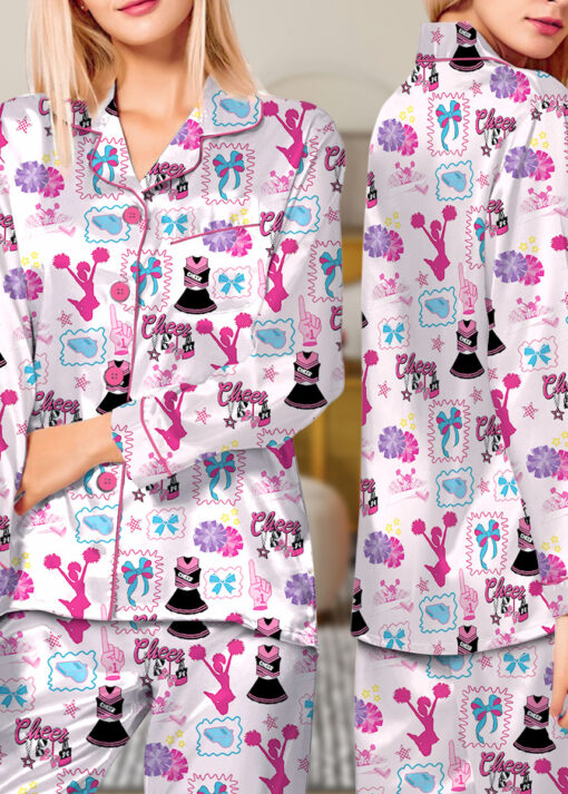 Coquette Cheer Silky Satin Pajama Set For Women