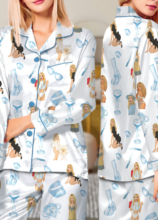 Women’s Espresso SC Satin Pajamas Set For Women, White Color, US Size S-5XL - Image 11