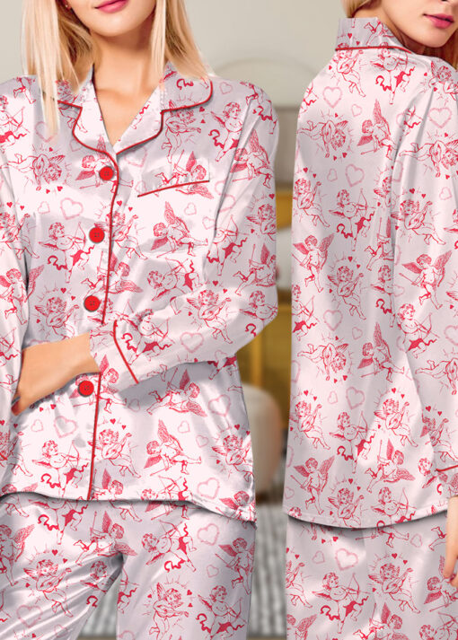 Romantic Valentine's Day Satin Pajamas Set For Women - Image 9