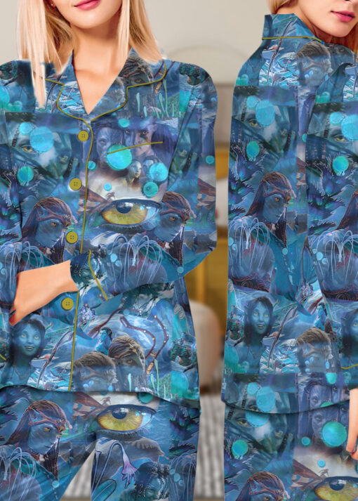 Women’s Avatar The Way Of Water Satin Pajamas Set For Women, Dark Ocean Blue Color, US Size S-5XL - Image 12