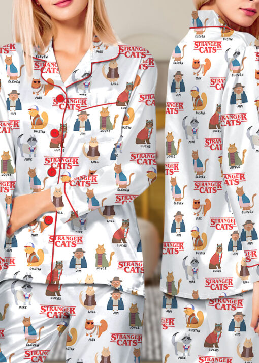 Stranger Cats Cute Satin Pajamas Set For Women