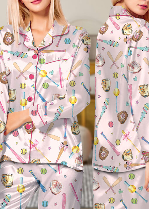 Coquette Softball Satin Pajama Set For Women