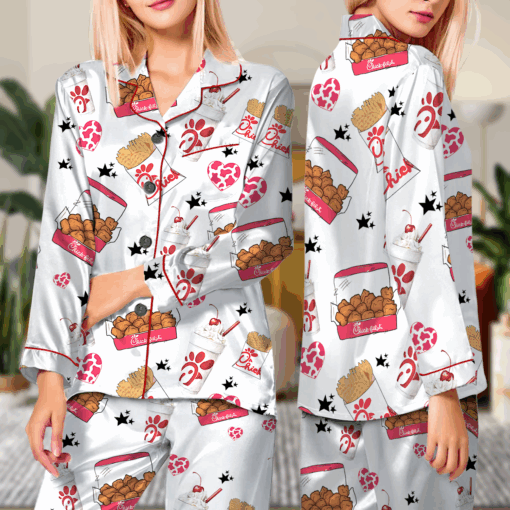 Chicken Nugget Inspired Food Satin Pajamas Set For Women - Image 6
