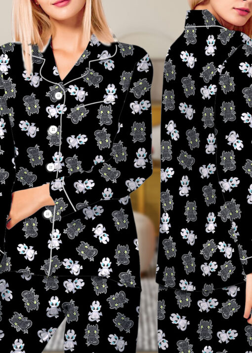 Toothless And Light Fury Satin Pajamas Set For Women