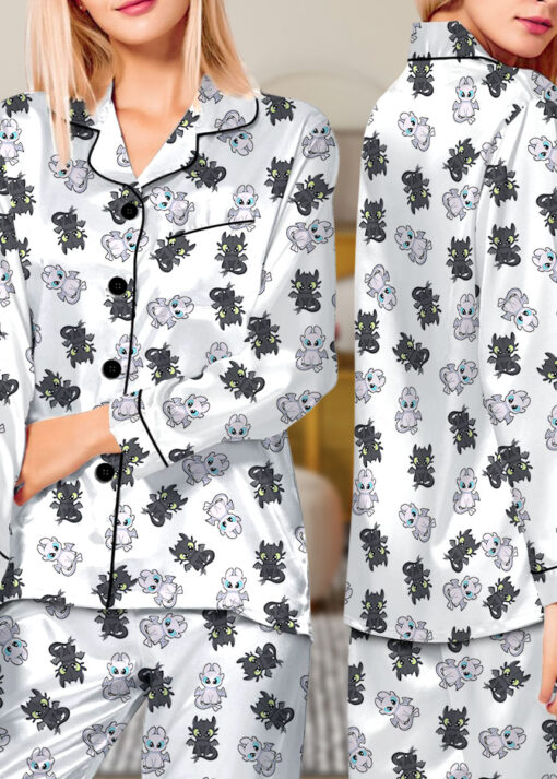 Toothless And Light Fury Satin Pajamas Set For Women