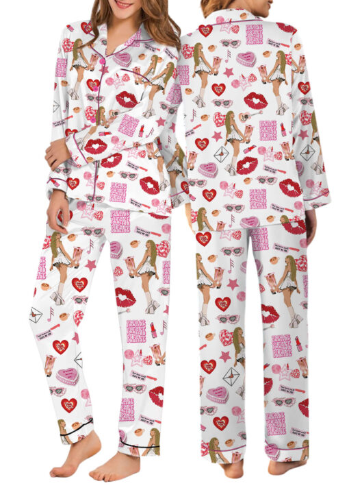 Espresso Music Album Satin Pajamas Set For Women