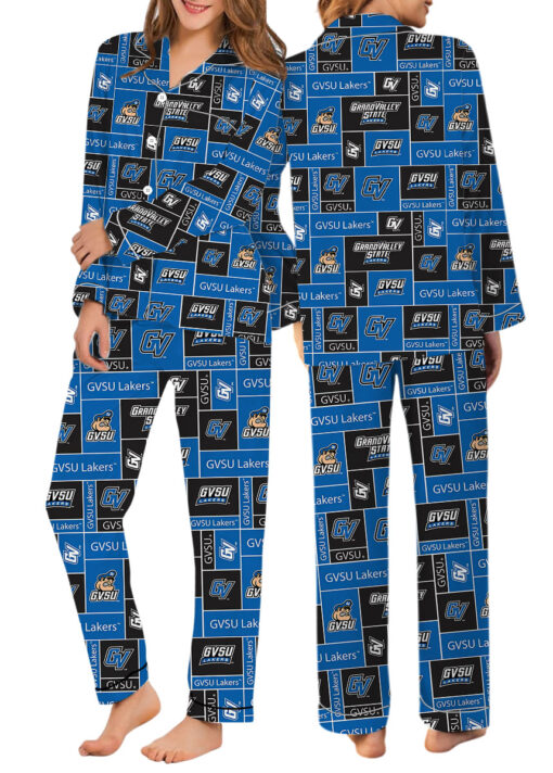 Valley State University Lakers GVSU College Royal Blue Satin Pajama Set For Women - Image 9