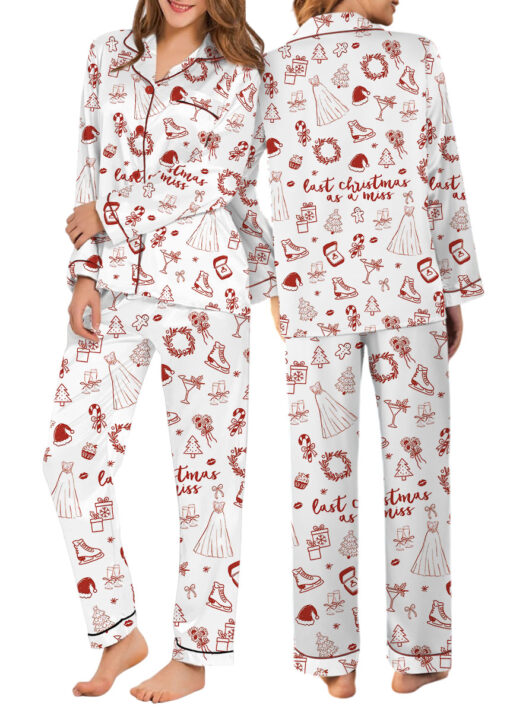 Women’s Christmas Bride To Be Last Christmas As A Miss Satin Pajama Set