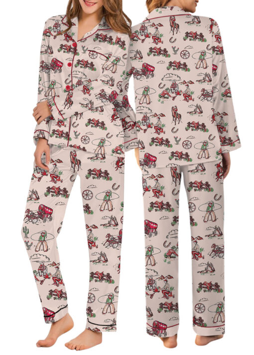 Women's Retro Cowgirl Western Satin Pajamas Set For Women - Image 9