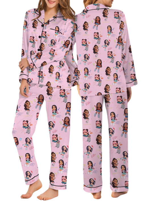 Chibi Katseye Beautiful Chaos World Tour Satin Pajamas Set For Women - Image 19