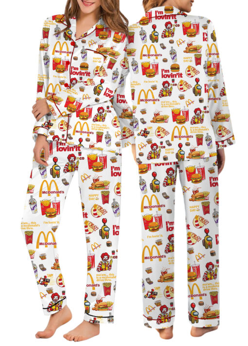 Christmas Mc Donald Pajamas Set, Mc Donald Pyjamas, McDonald Pajamas Women, Mc Donald Pattern Sleepwear, Food Lover Night Wear Pajamas