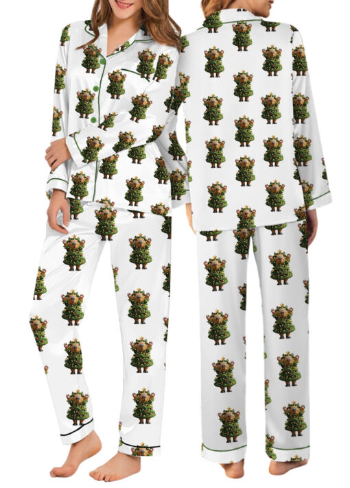 Cute Capybara Christmas Satin Pajamas Set For Women