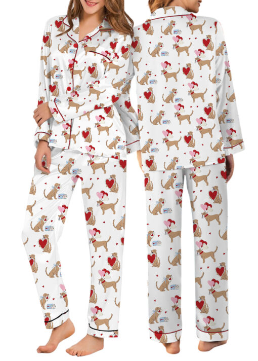 Women’s Puppy Love Valentines Day Dog Lover Dog Mom Satin Pajamas Set - Image 11