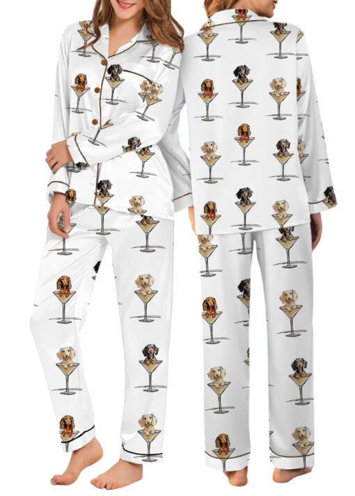 Women’s Dachshund Teeni Weeni Espresso Martini Satin Pajamas Set For Women - Image 10