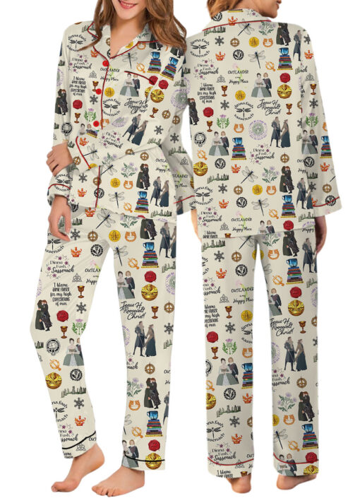 Fraser's Ridge Retro TV Series Satin Pajamas Set For Women - Image 10