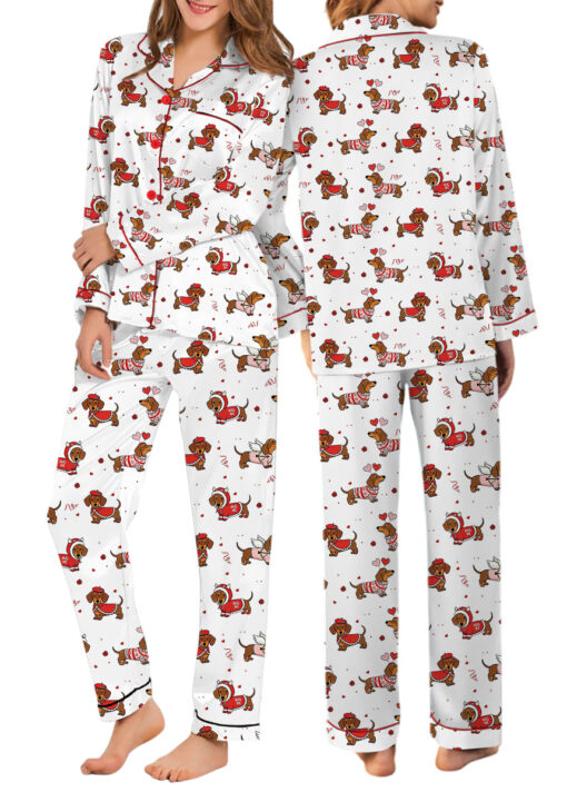 Valentine Dachshund Satin Pajama Set For Women - Image 9