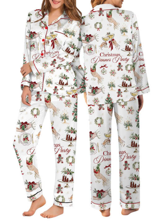 Christmas Dinner Party Satin Pajamas Set For Women