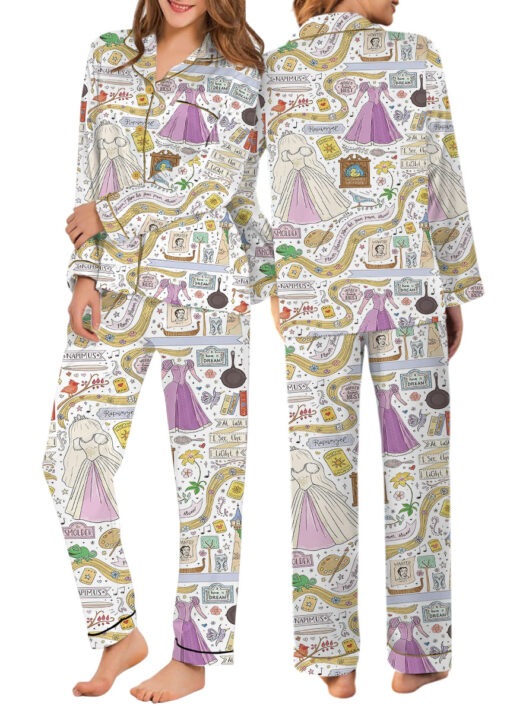 Women’s Rapunzel Princess Satin Pajama Set, White Color, US Size S-5XL - Image 11