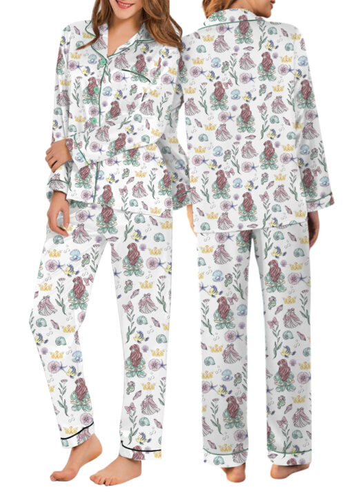 Women’s The Little Mermaid Movie Satin Pajama Set, White Color, US Size S-5XL - Image 9