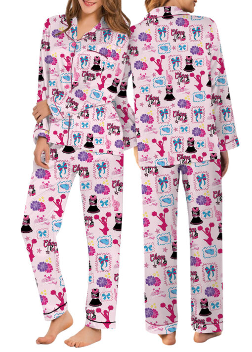 Coquette Cheer Silky Satin Pajama Set For Women